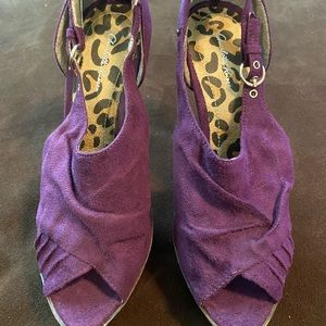 Purple Suede Open Toe High Heels